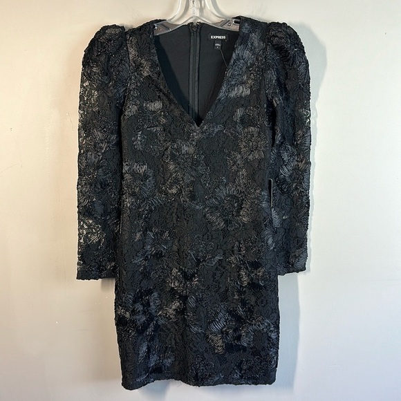 NWT Express Lace V-Neck Puff Sleeve Mini Sheath Dress Size S - Picture 5 of 16